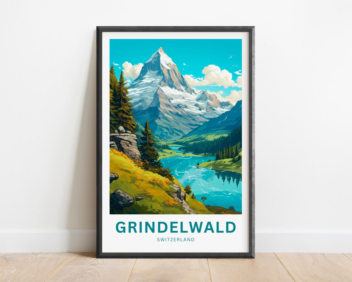 Grindelwald Switzerland Alpine Peak Turquoise Lake View Poster