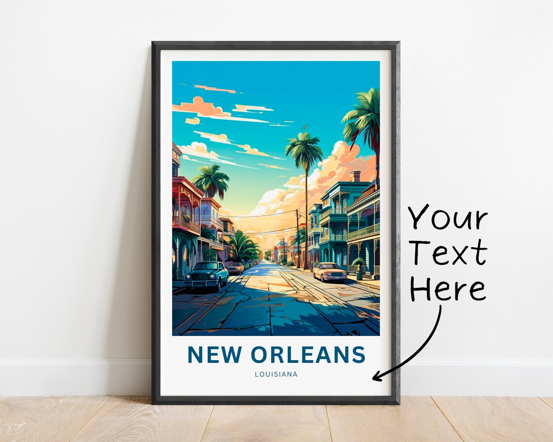 New Orleans Louisiana Sunny Street Classic Cars Travel Poster