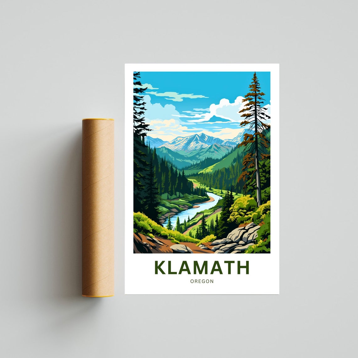 Klamath Oregon Evergreen Forest River Scene Vintage Travel Poster - Image 4