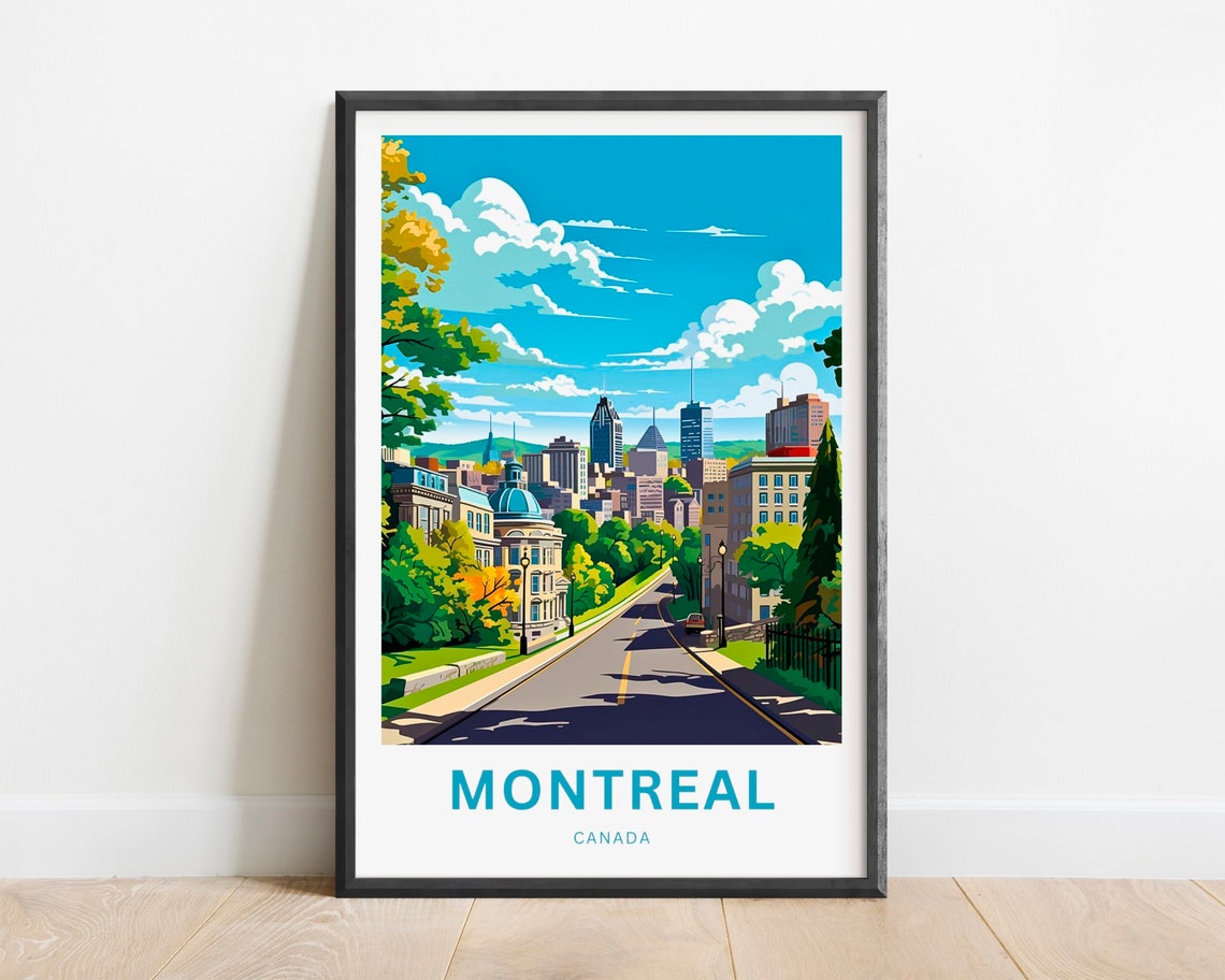 Montreal Canada Tree Lined Street With City Skyline View Poster