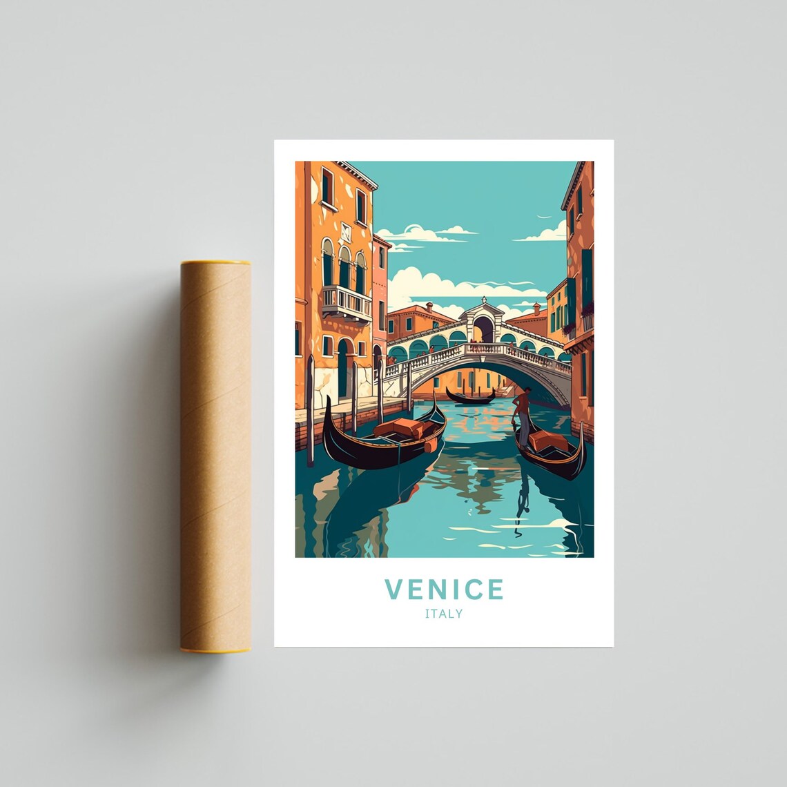 Venice Italy Grand Canal Gondola Ride Rialto Bridge Art Travel Poster - Image 3