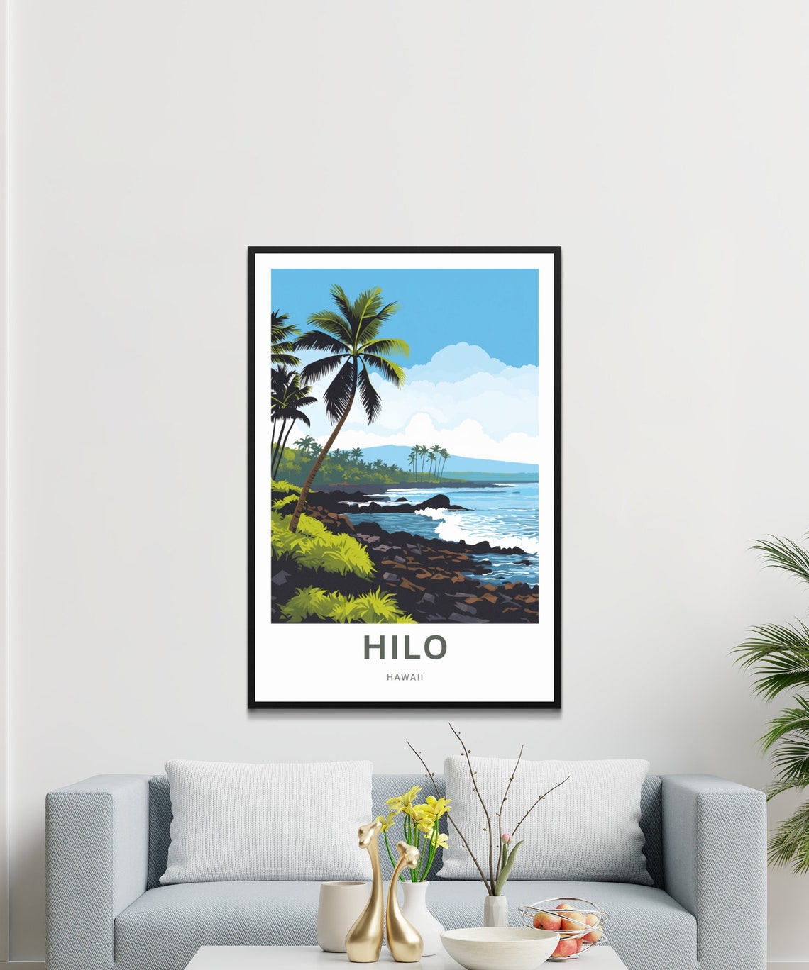Personalized Hilo Hawaii Coast Palm Rocky Shore Custom Travel Poster - Image 3
