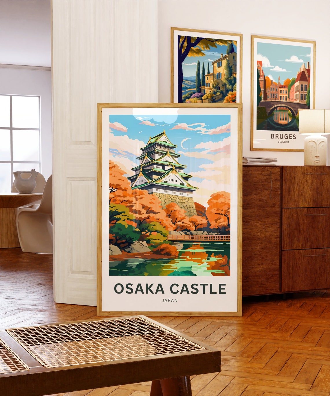 Osaka Castle Japan Autumn Foliage Moat Crescent Moon Travel Poster - Image 5