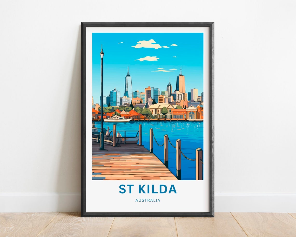 St Kilda Australia Boardwalk Pier Melbourne Skyline Travel Poster