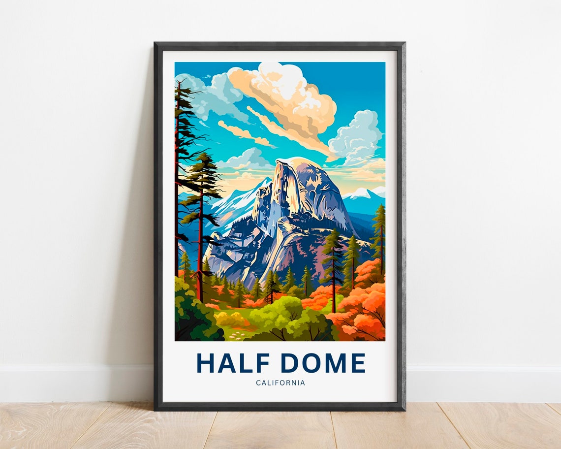 Half Dome California Yosemite Sunset Behind Tall Pines Autumn Poster