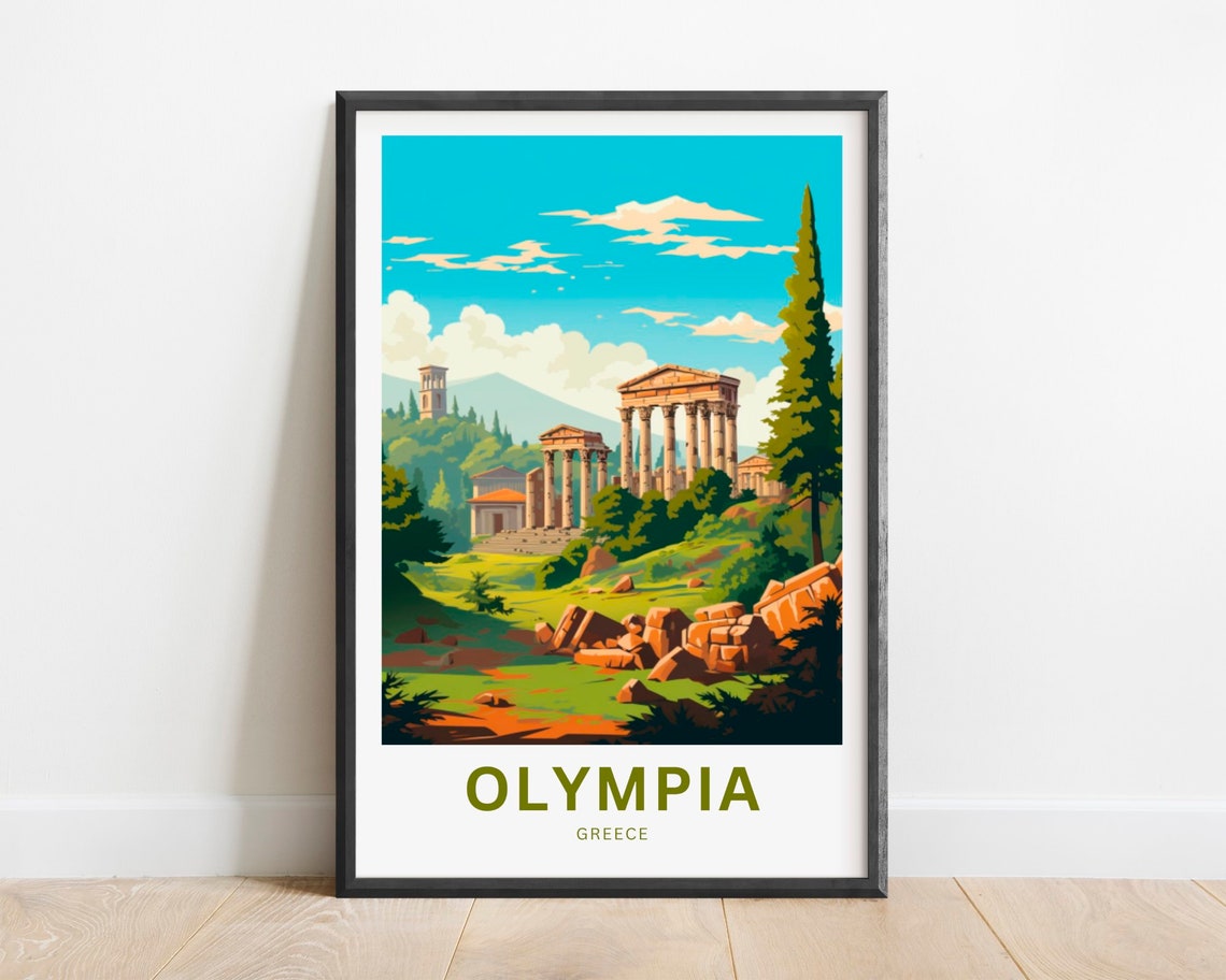 Olympia Greece Doric Columns River Valley Retro Travel Poster