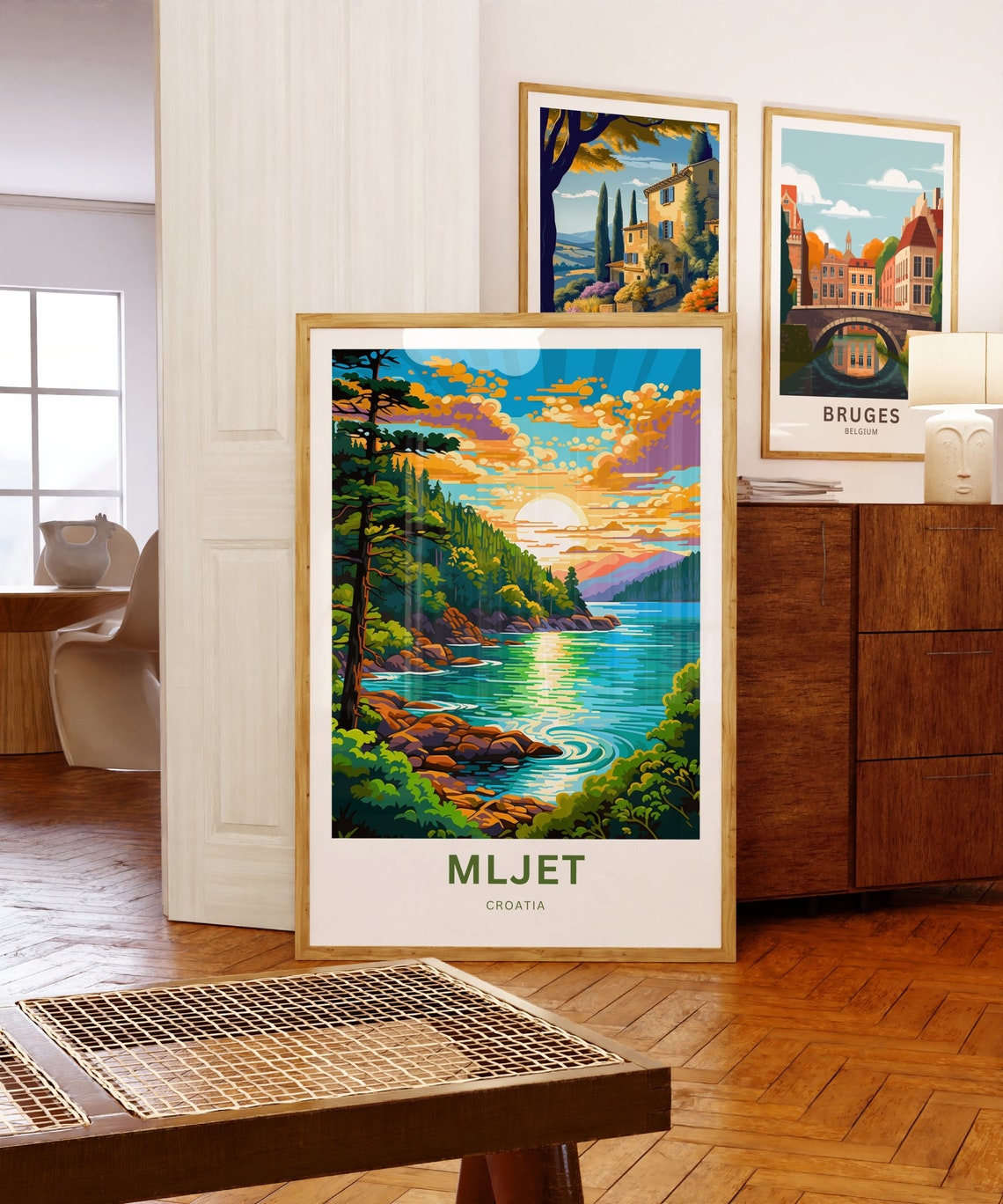 Mljet Croatia Custom Text Sunset Cove Pine Forest Art Poster - Image 3