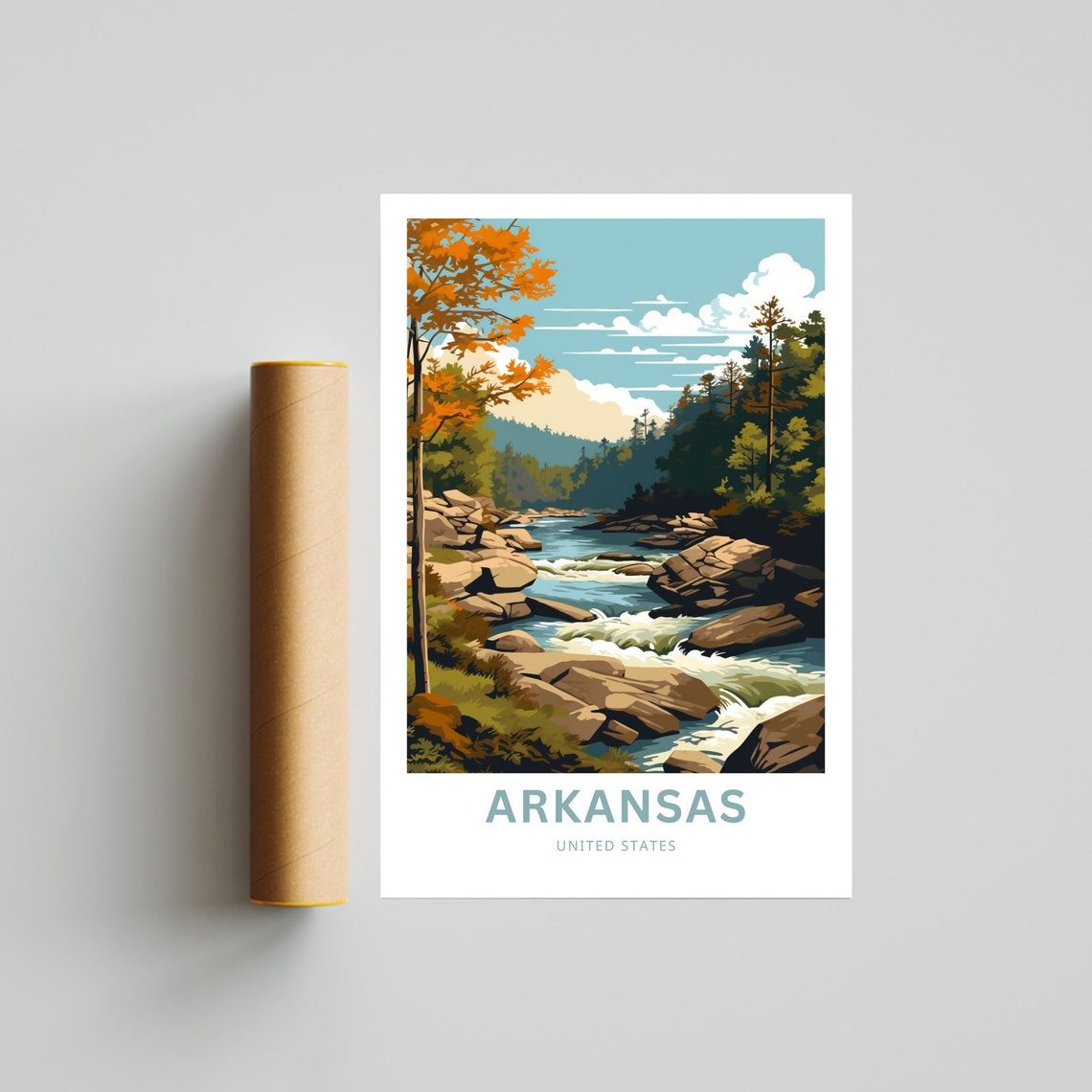Arkansas United States Autumn River Through Rocky Forest Poster - Image 4