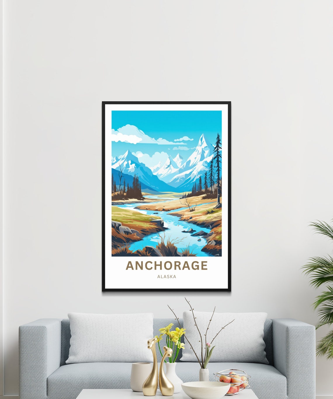 Anchorage Alaska Snowcapped Peaks River Vintage Travel Poster - Image 4