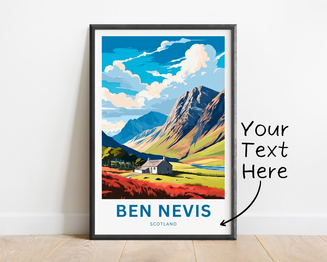 Ben Nevis Scotland Valley Cottage Mountain Trail Scene Poster