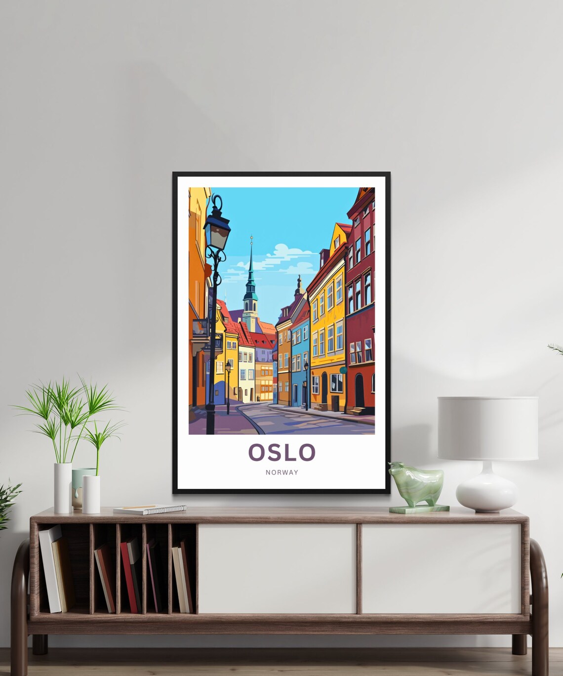 Oslo Norway Old Town Street Church Spire Vintage Travel Poster - Image 2