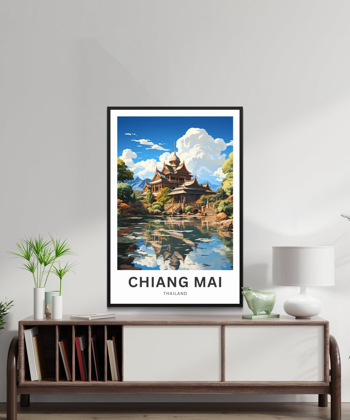 Chiang Mai Thailand Temple Lake Reflection Gardens Travel Poster - Image 2