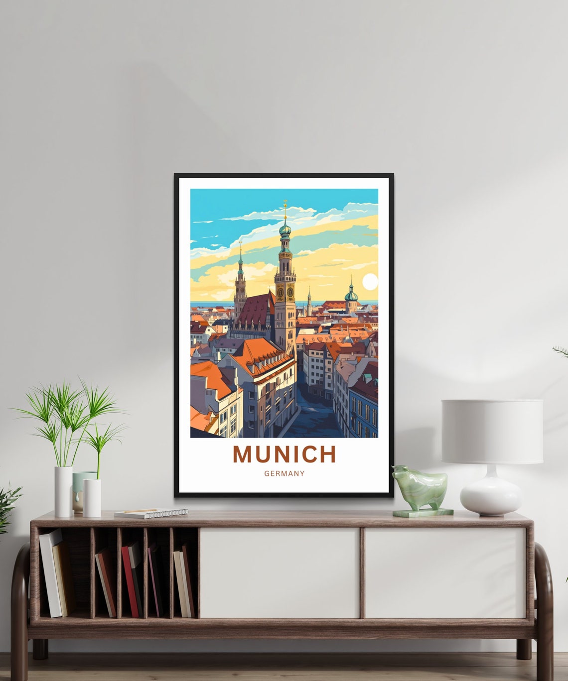 Personalized Munich Germany Old Town Clock Tower Retro Poster - Image 4