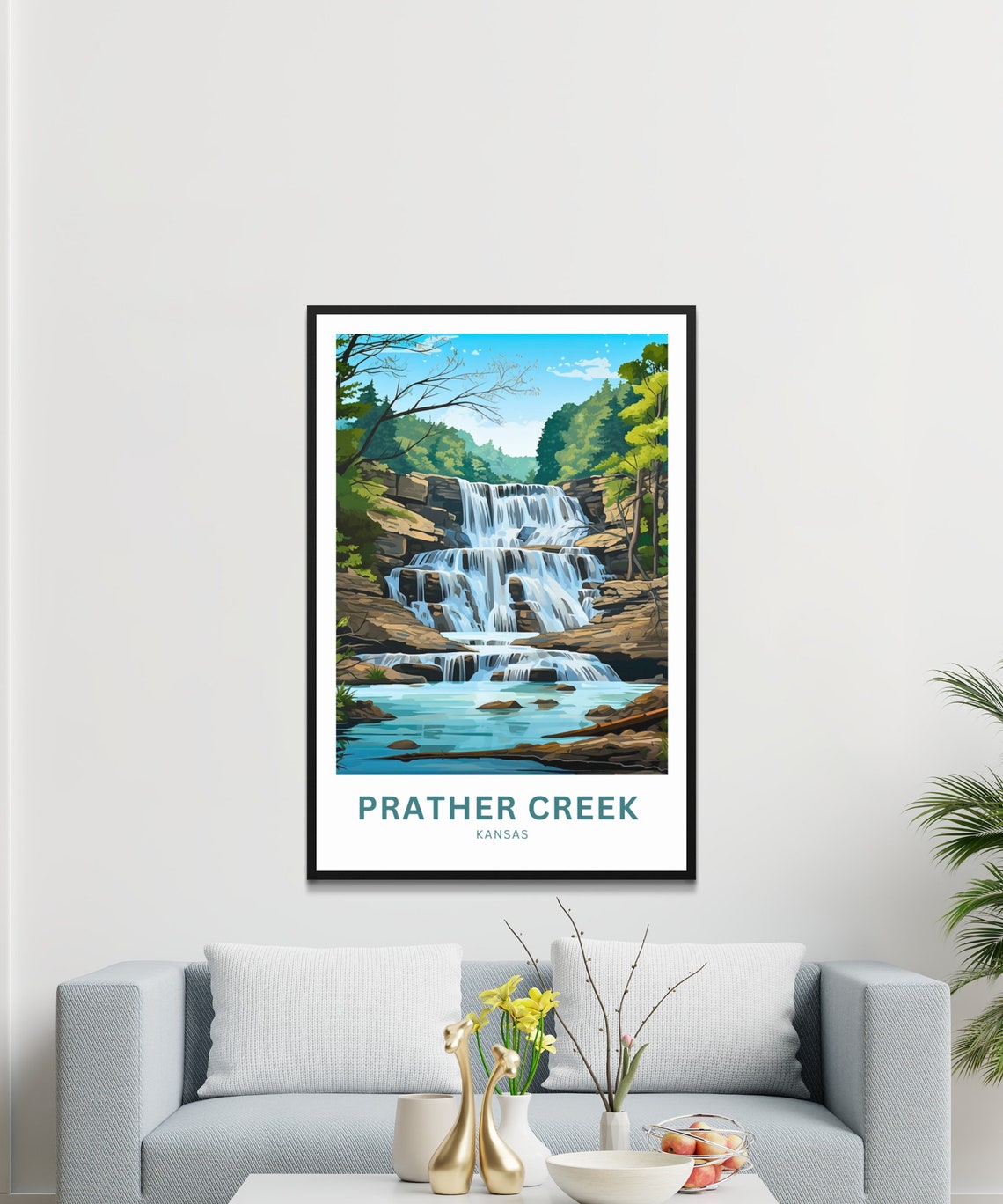Prather Creek Kansas Tiered Waterfall Rocky Forest Creek Poster - Image 2