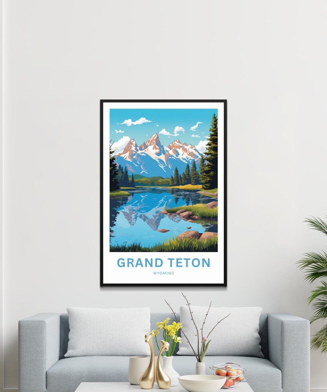 Grand Teton Wyoming Mountain Lake Reflection Scenic Travel Poster - Image 3