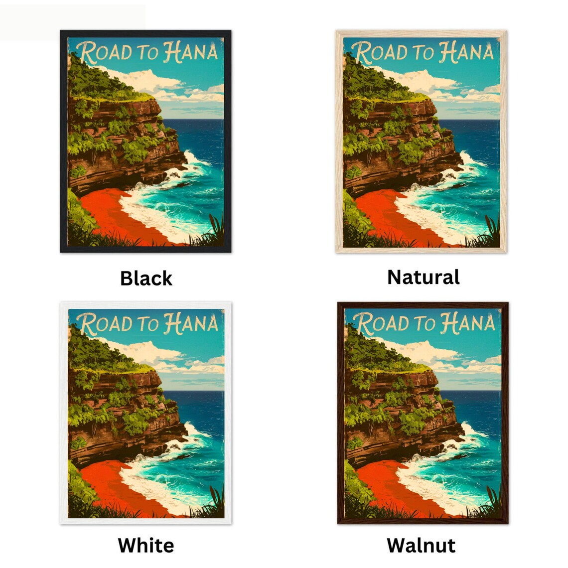 Road to Hana Hawaii Red Sand Beach Cliff Vintage Travel Poster - Image 4