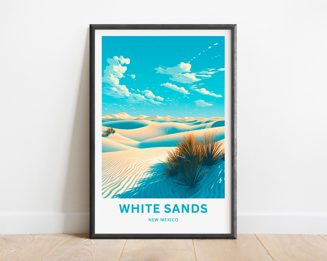 White Sands New Mexico Rippled Dunes Grass Tufts Turquoise Sky Poster