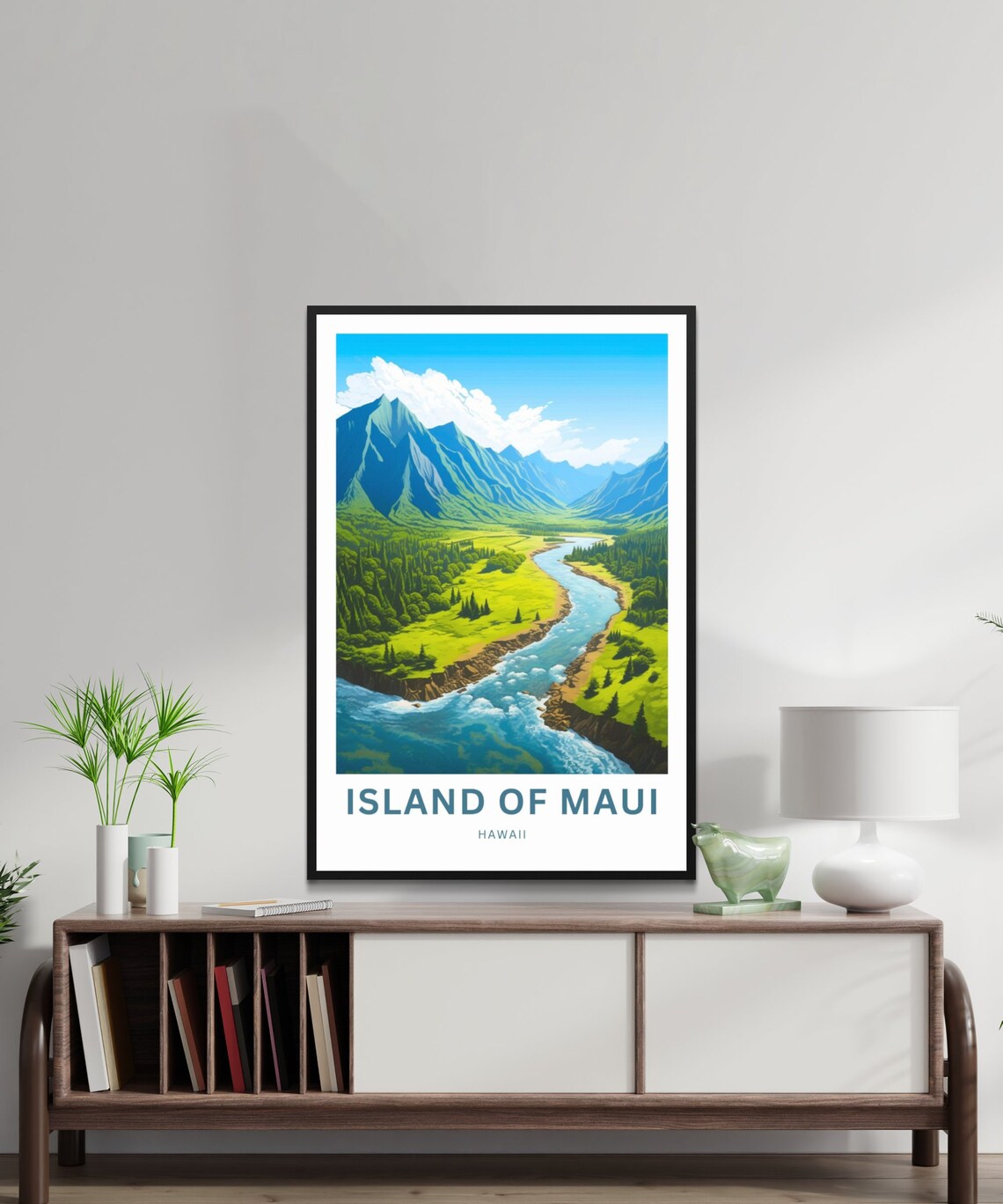 Island of Maui Hawaii Winding River Green Valley Travel Poster - Image 2