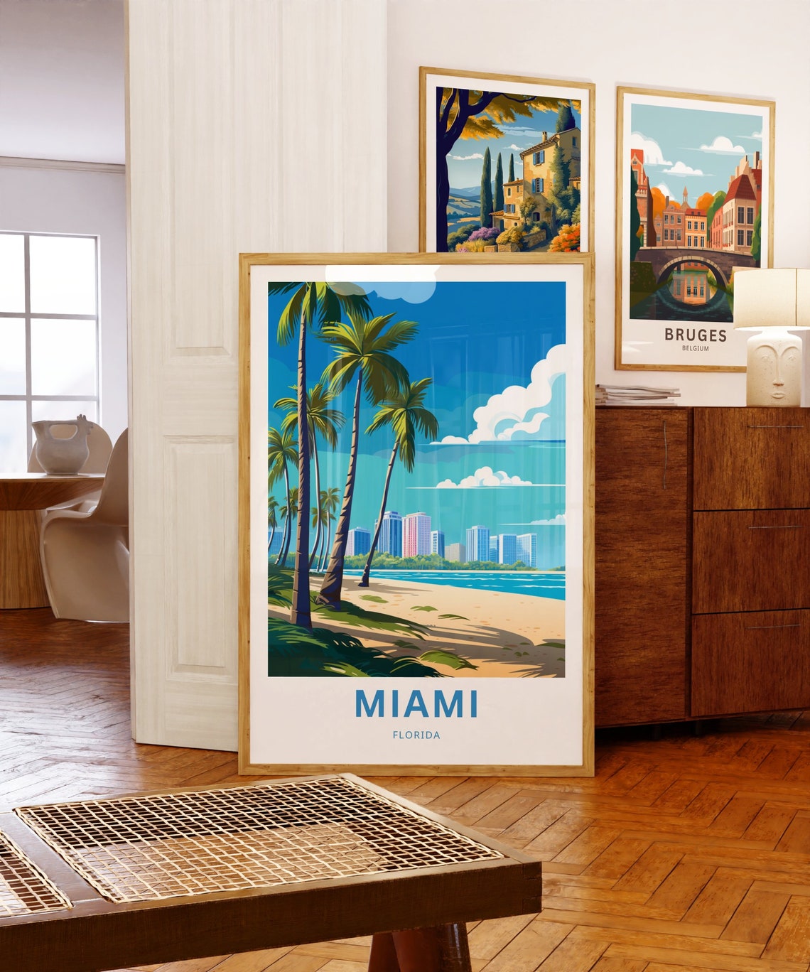 Miami Florida Palm Beach Skyline Sunny Coastal Travel Poster - Image 5