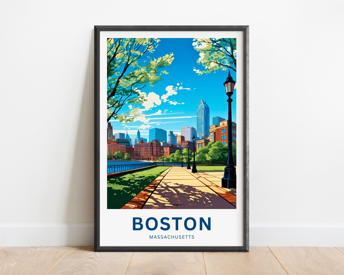 Boston Massachusetts Skyline Park Promenade City Travel Poster