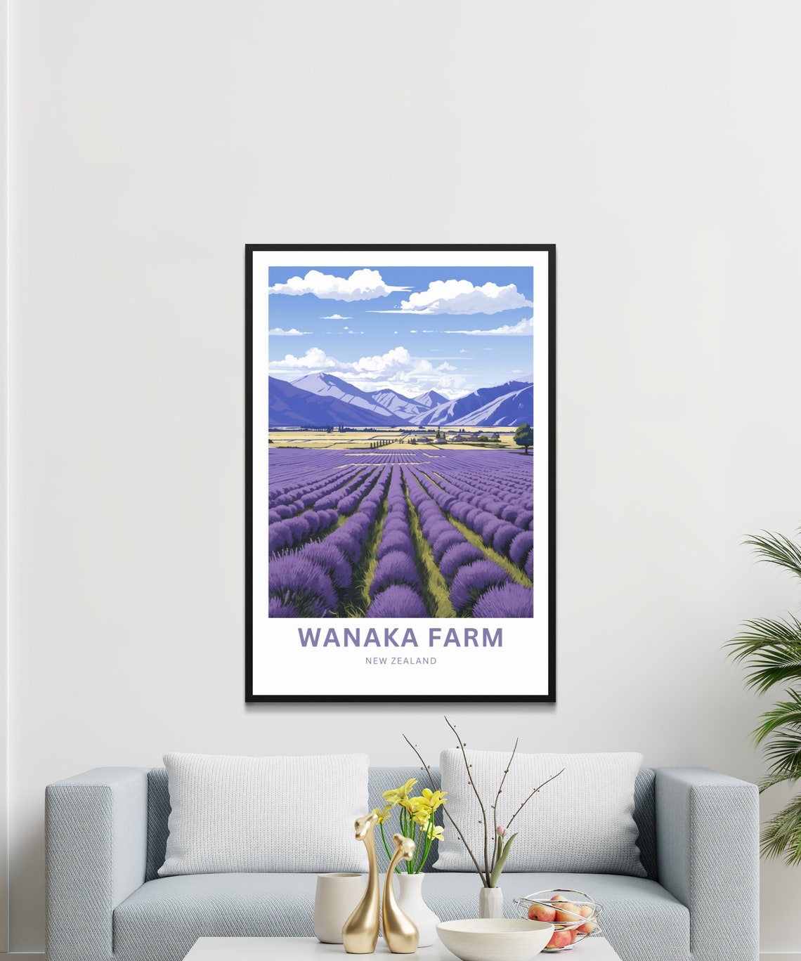 Wanaka Farm New Zealand Lavender Rows Mountain View Travel Poster - Image 3