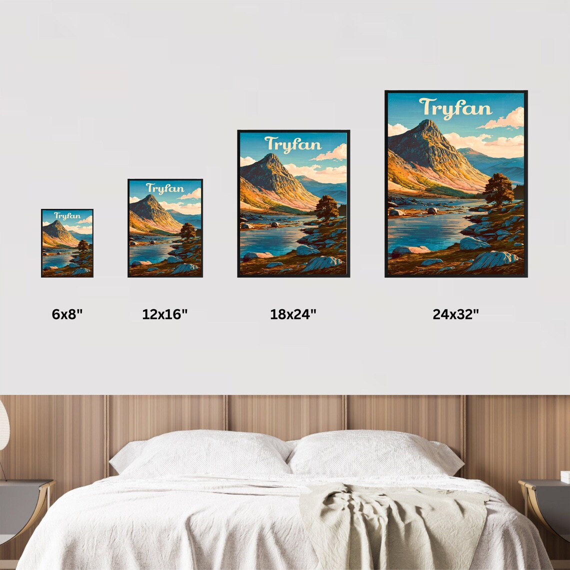 Tryfan Mountain Lake Rocky Peak Snowdonia Wales Travel Poster - Image 4