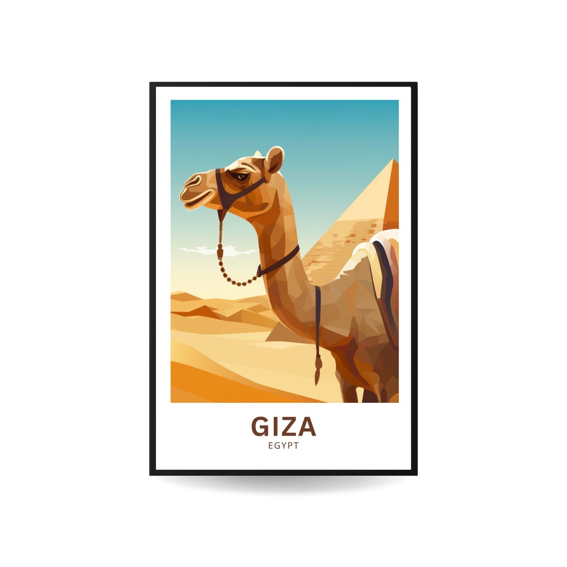 Giza Egypt Camel Portrait Pyramid Desert Golden Tones Poster - Image 4