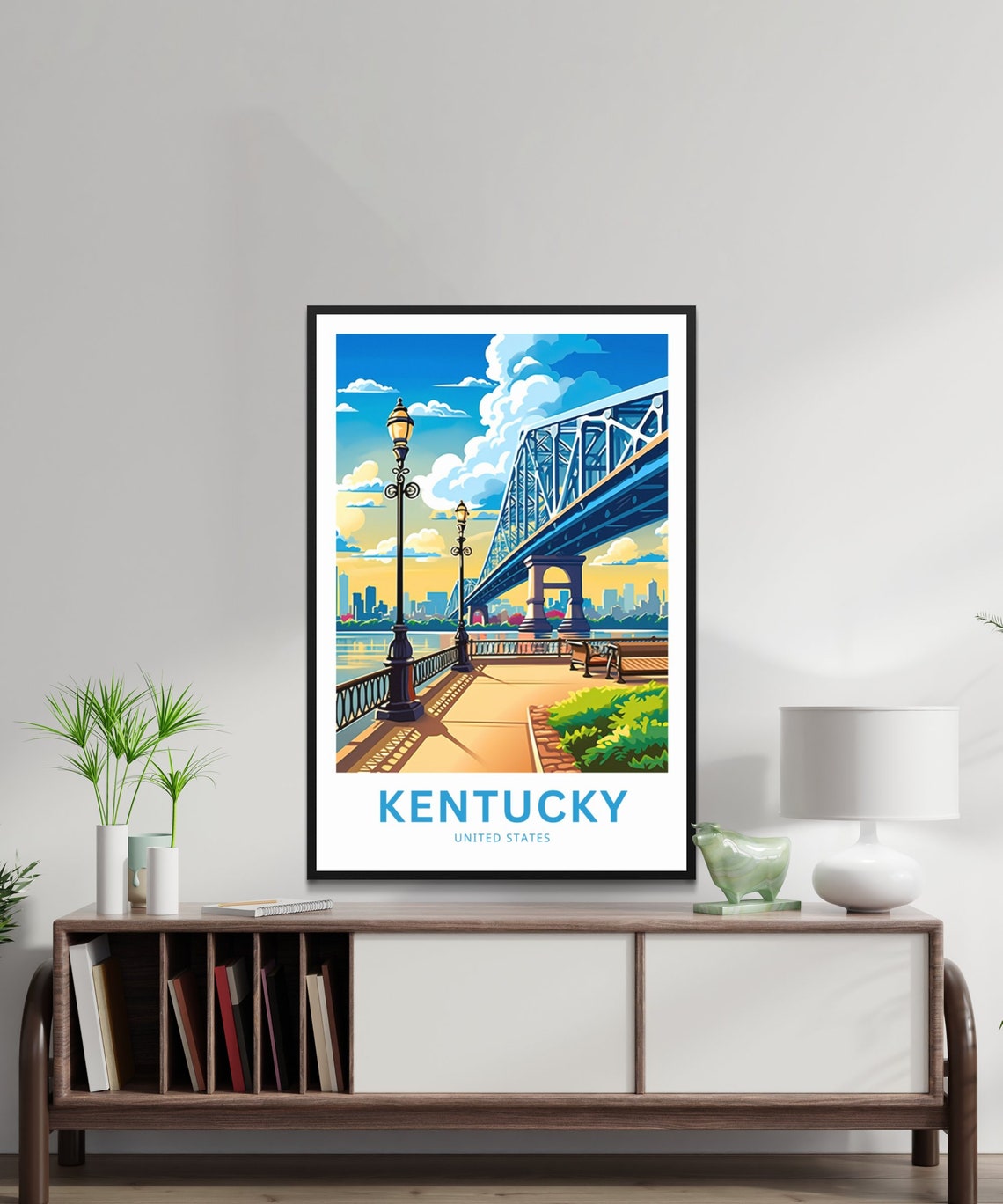 Kentucky United States Riverfront Bridge Skyline Travel Poster - Image 2