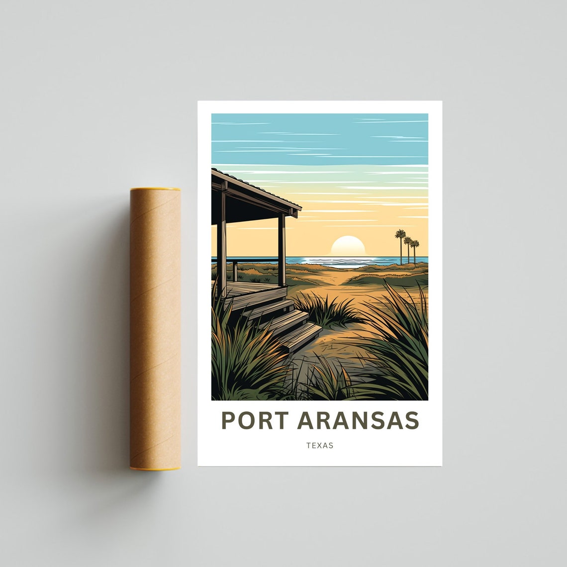 Port Aransas Texas Beach House Dunes Sunset Ocean Personalized Poster - Image 4