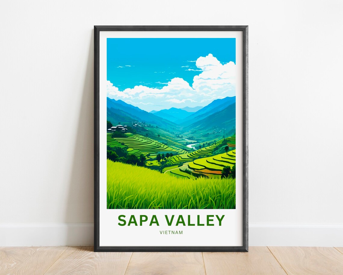 Sapa Valley Vietnam Rice Terraces Green Mountain View Travel Poster