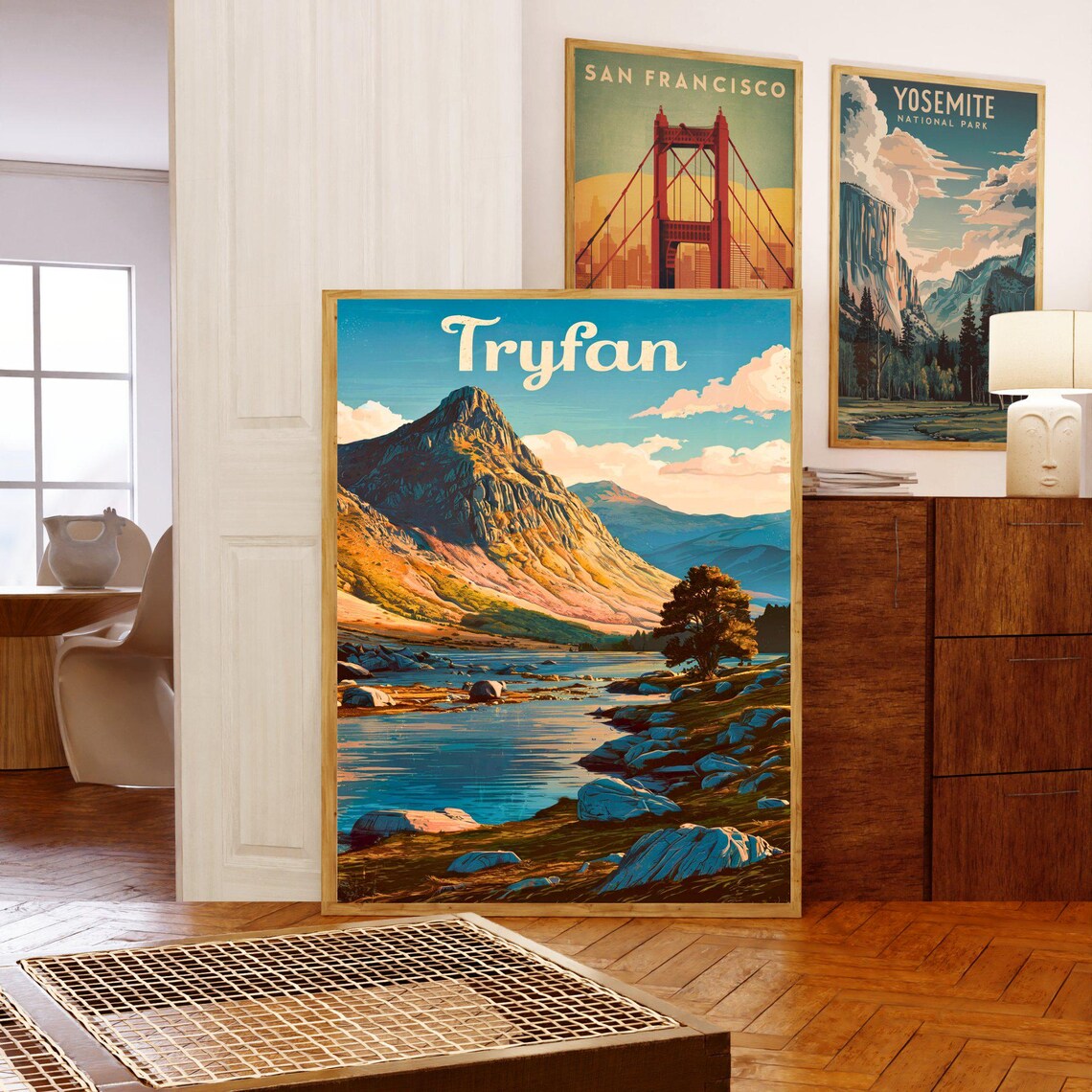 Tryfan Mountain Lake Rocky Peak Snowdonia Wales Travel Poster - Image 5