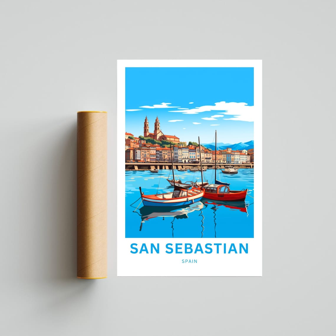 San Sebastian Spain Bay View Colorful Fishing Boats Travel Poster - Image 4