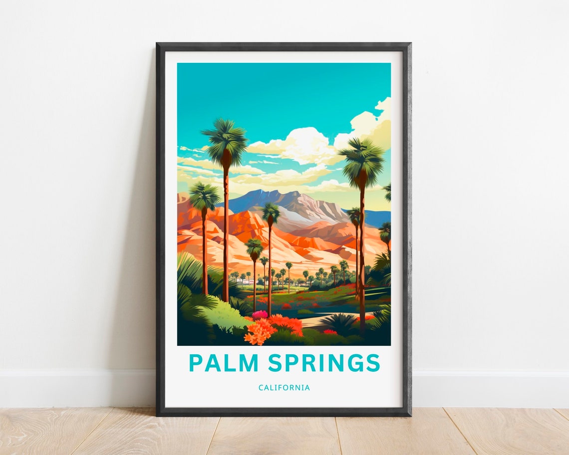 Palm Springs California Desert Palms Mountain Valley Travel Poster