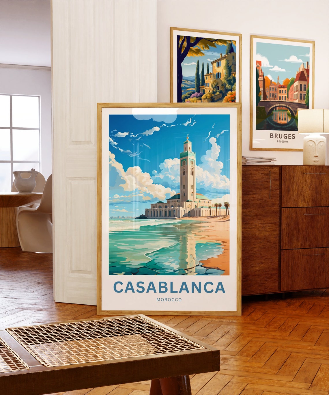Personalized Casablanca Mosque Ocean Reflection Beach Travel Poster - Image 5
