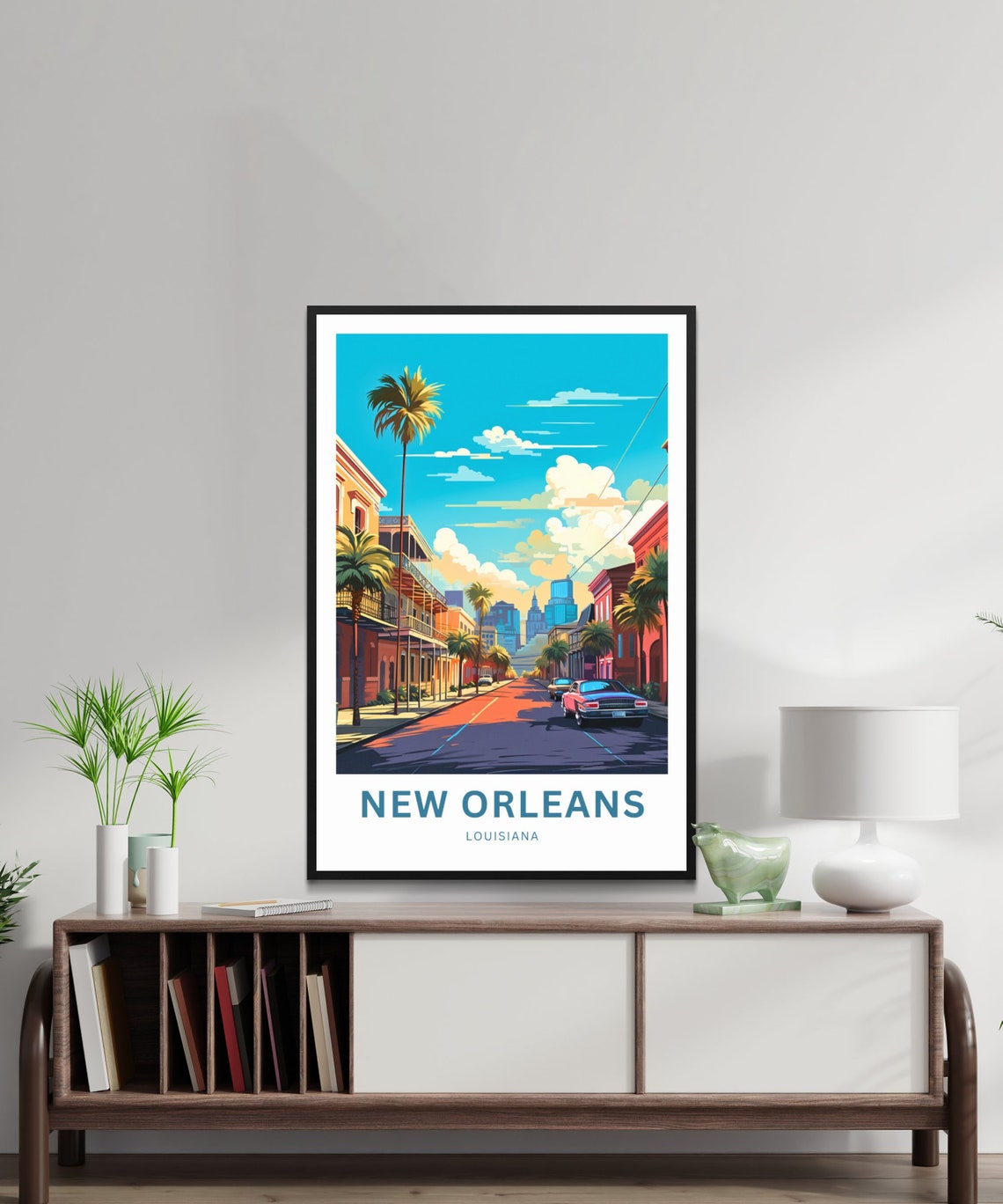 New Orleans Louisiana Palm Lined Street Skyline Personalized Poster - Image 2