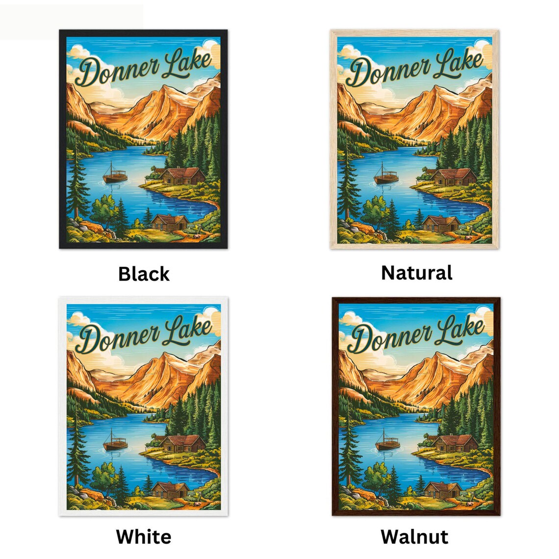 Donner Lake Vintage Alpine Lake Cabin Mountain View Travel Poster - Image 2