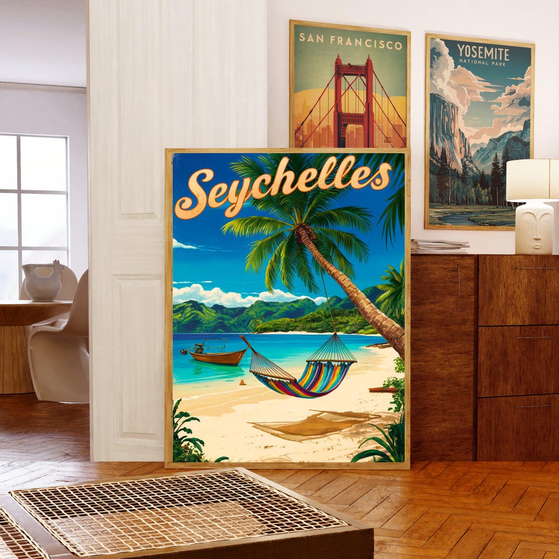 Seychelles Palm Hammock Tropical Beach Vintage Travel Poster - Image 5