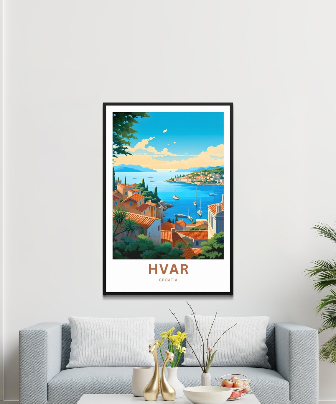 Hvar Croatia Old Town Harbor Sailboats Red Roof Travel Poster - Image 3