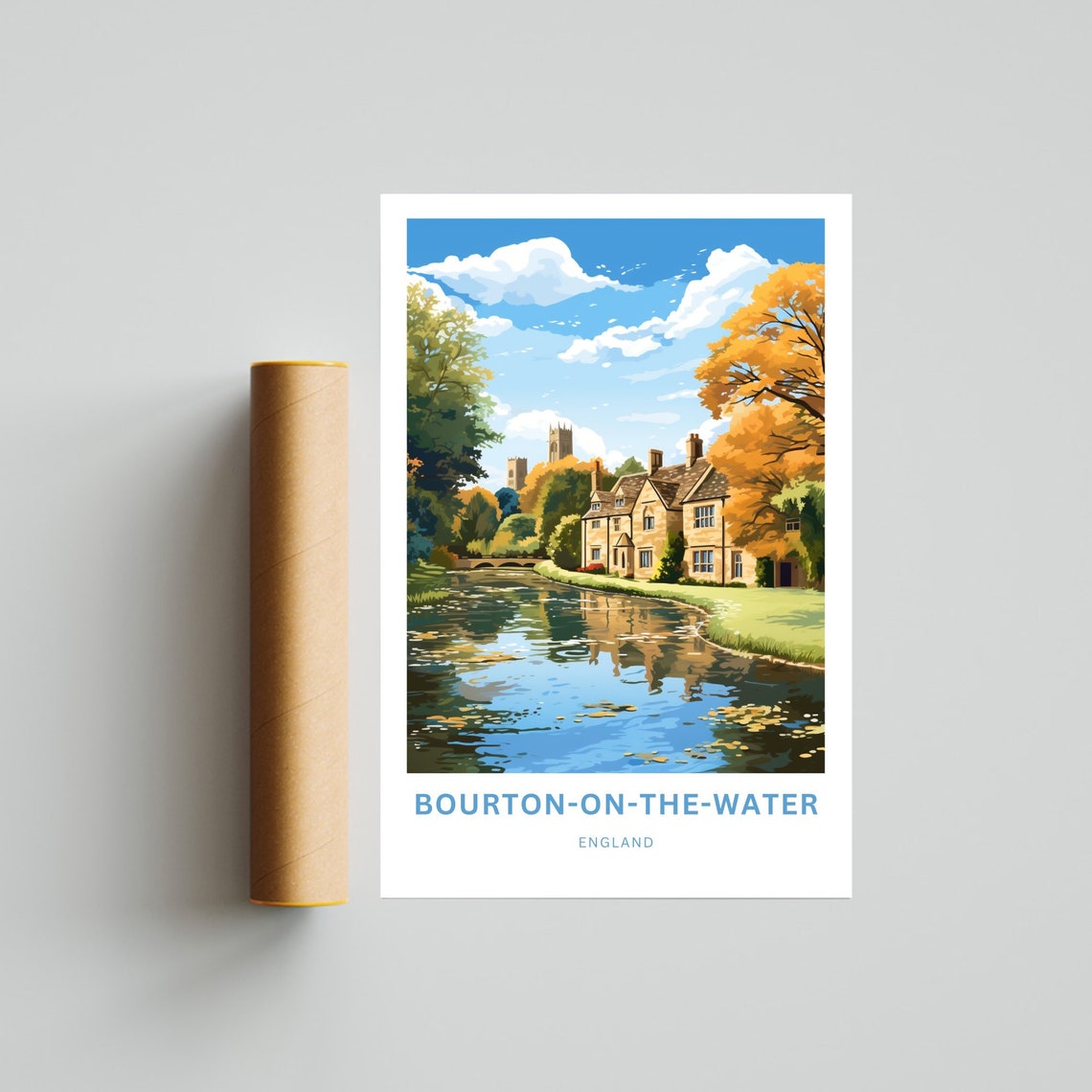 Bourton on the Water Cotswolds River Scene Travel Poster England Decor - Image 4