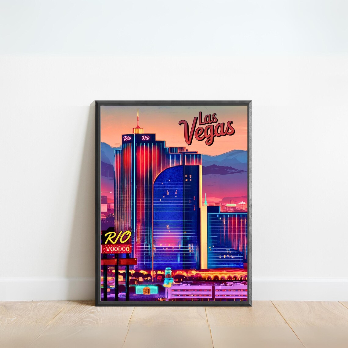 Rio Hotel Casino Las Vegas Vintage Travel Poster Neon Night Art
