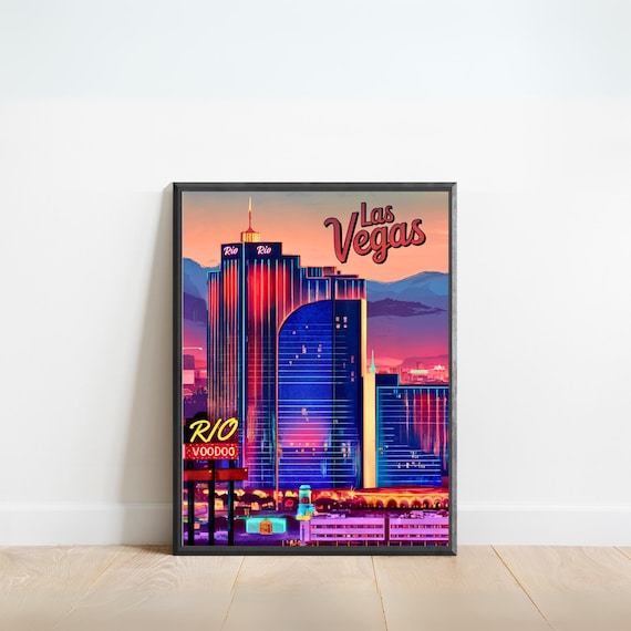 Rio Hotel Casino Las Vegas Vintage Travel Poster Neon Night Art
