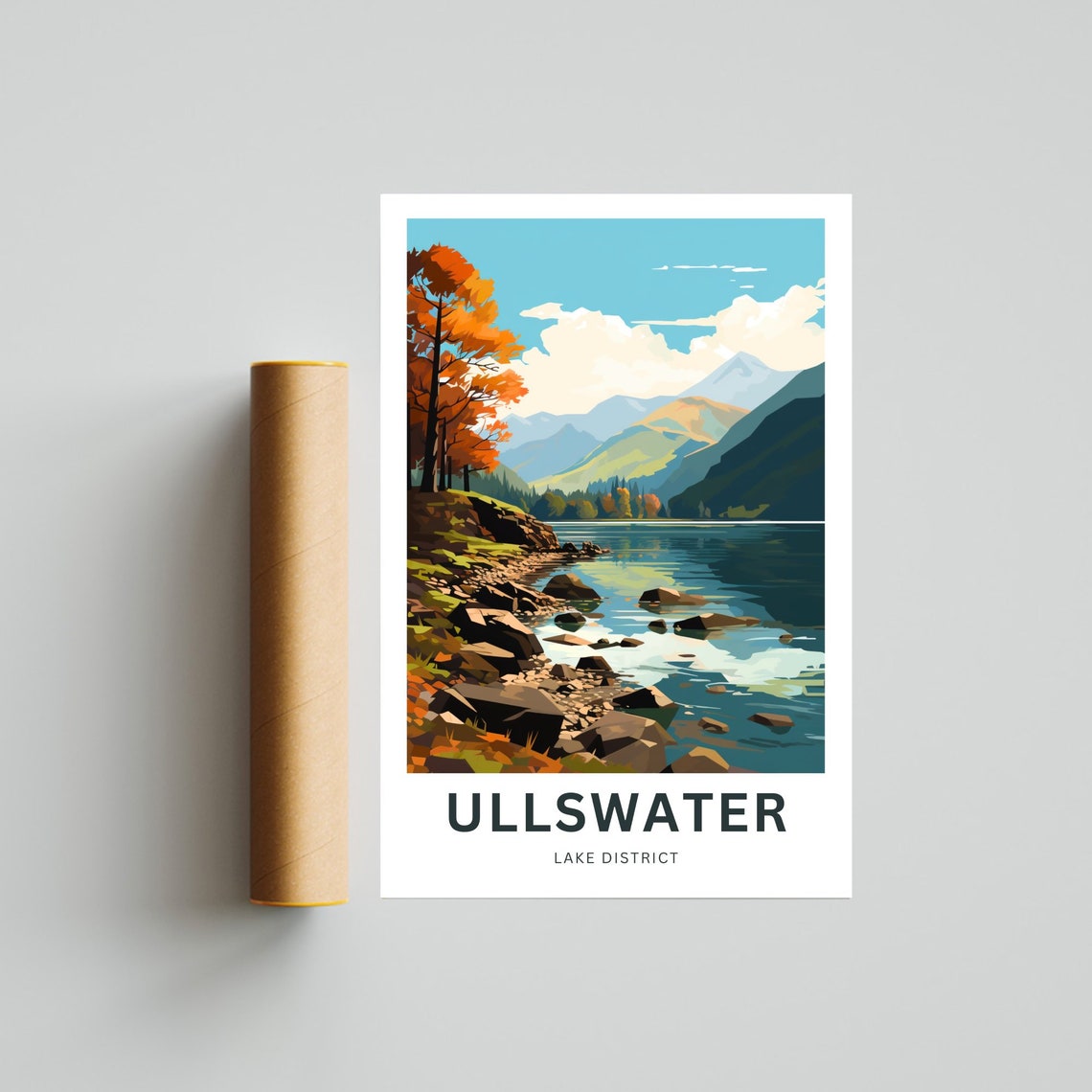 Ullswater Lake District Autumn Lakeside Illustrated Travel Poster - Image 4