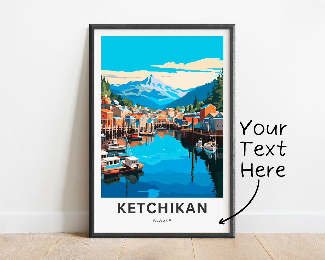 Personalized Ketchikan Alaska Marina Boats Mountain Travel Poster