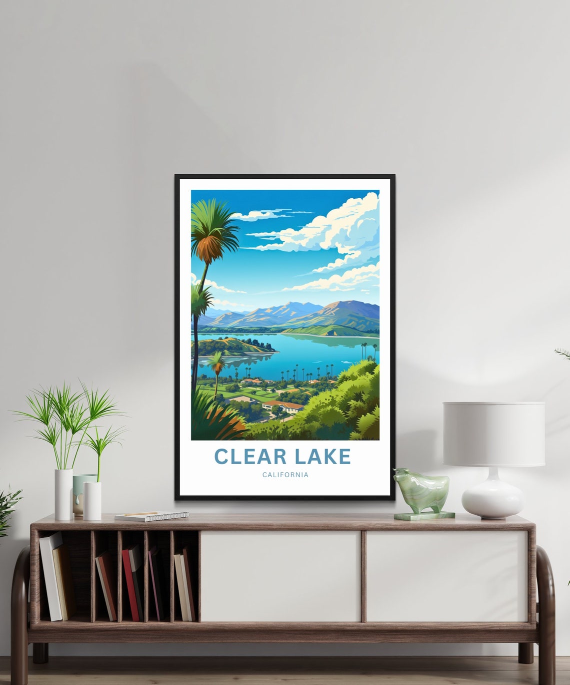 Clear Lake California Palm Tree Town Scenic Overlook View Poster - Image 2