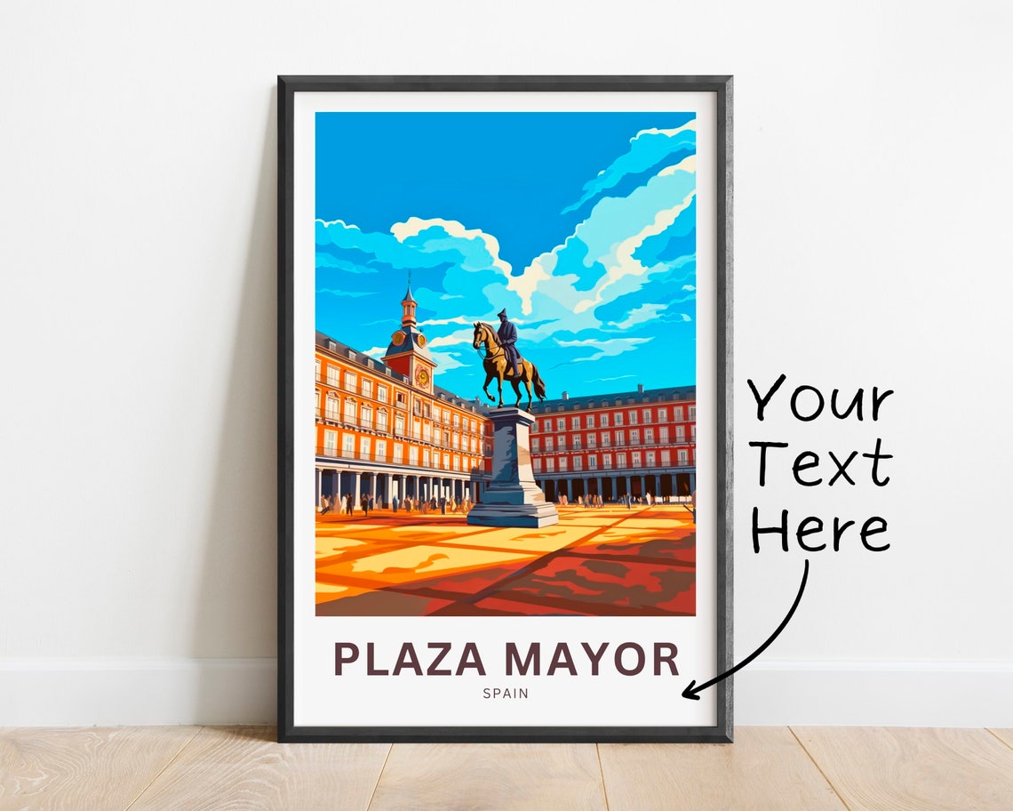 Plaza Mayor Spain Personalized Travel Poster Madrid Statue Square Gift