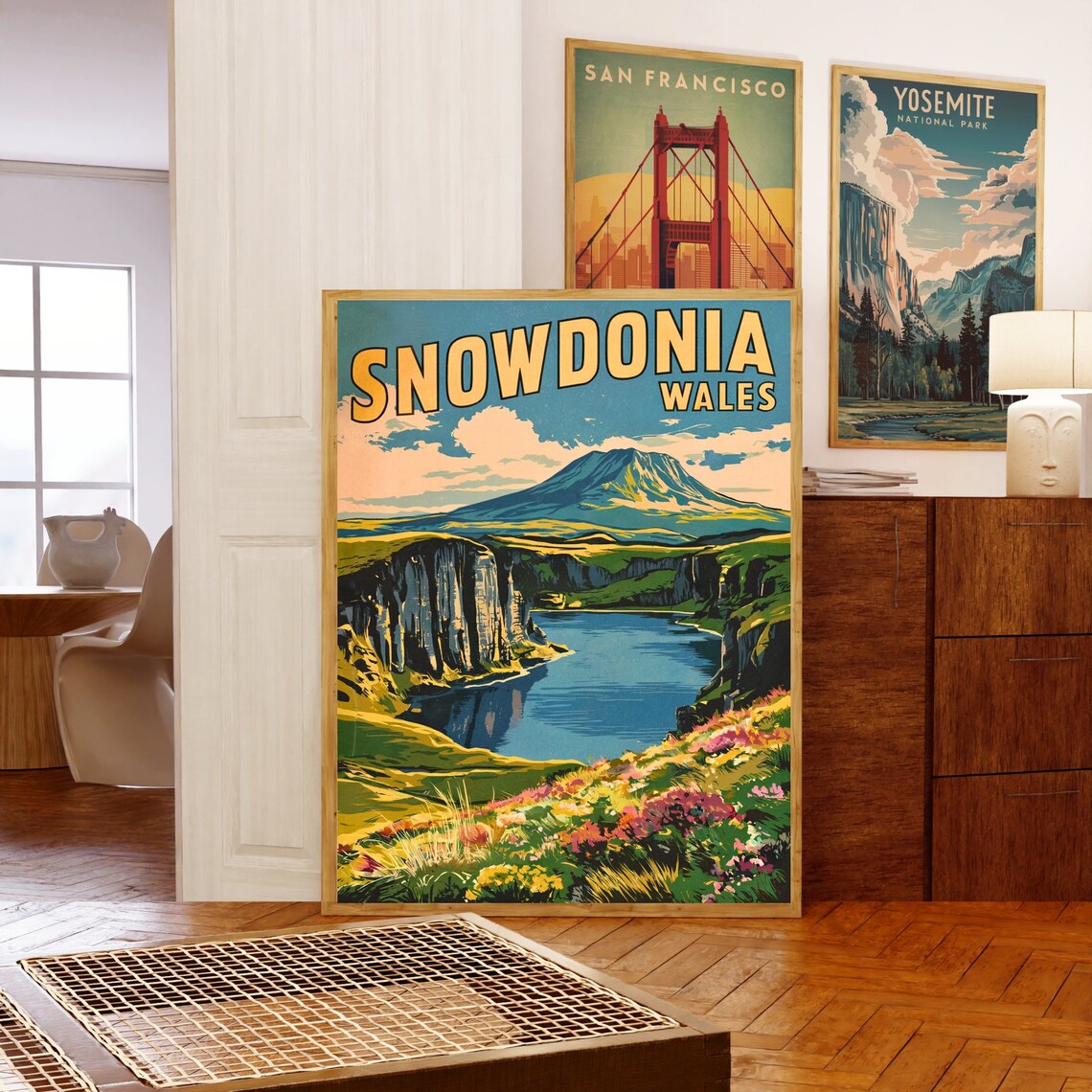 Snowdonia Wales Retro Mountain Lake Wildflower Meadow Poster - Image 5