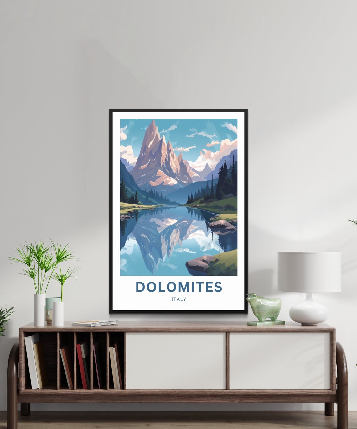 Dolomites Italy Jagged Mountain Peak Lake Reflection Alpine Poster - Image 2