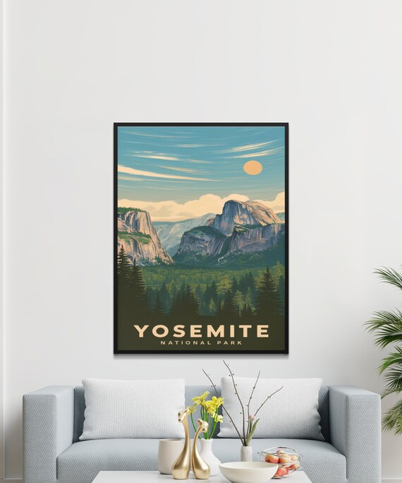 Yosemite National Park Travel Poster Half Dome Valley Scenic Sunset
