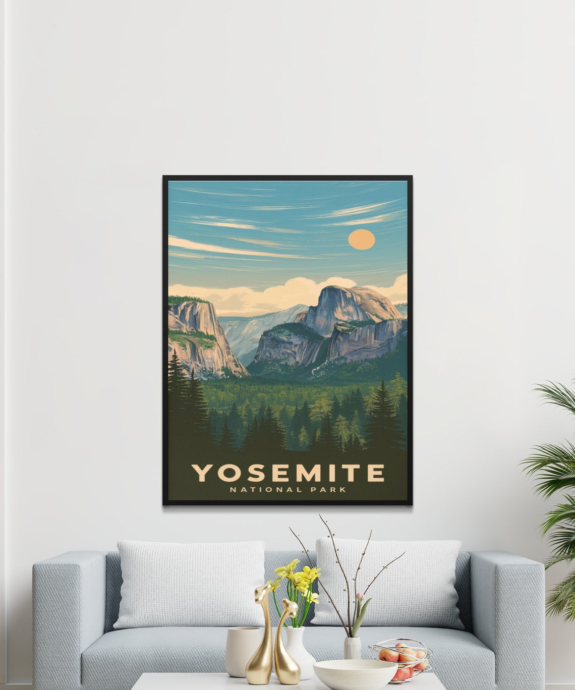 Yosemite National Park Travel Poster Half Dome Valley Scenic Sunset