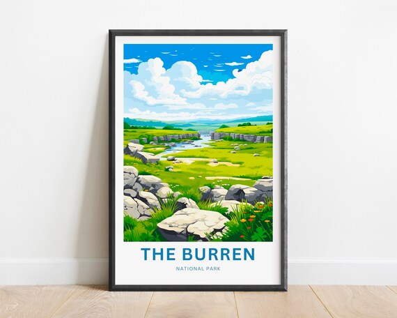 The Burren National Park Limestone River Green Landscape Travel Poster